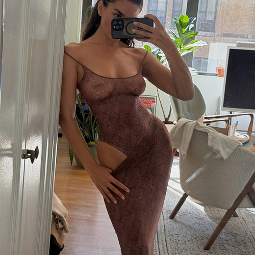 欧美风气质蛇纹印花辣妹连体衣