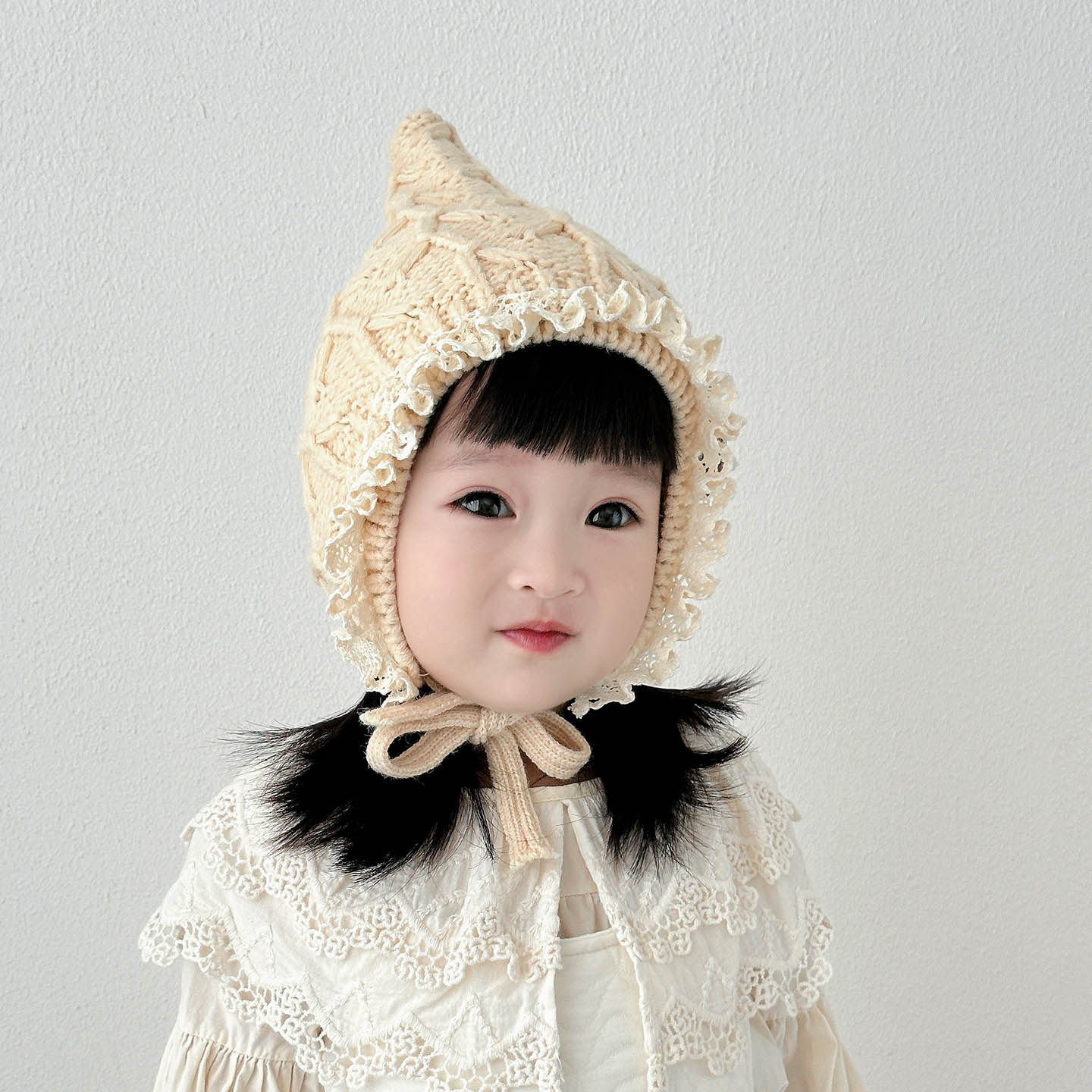 婴儿帽子秋冬季韩系花边女宝宝毛线帽女童冬保暖小女孩护耳针织帽,童装/婴儿装/亲子装,帽子,淘宝优惠券,粉丝福利购,淘宝优惠卷