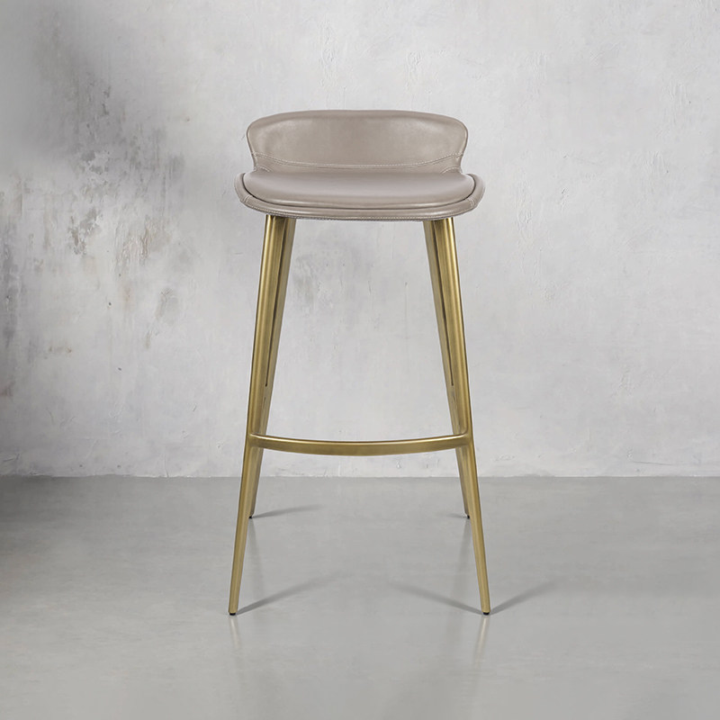 和顿意式轻奢吧台椅现代简约马鞍皮金属腿高脚椅舒适时尚7368