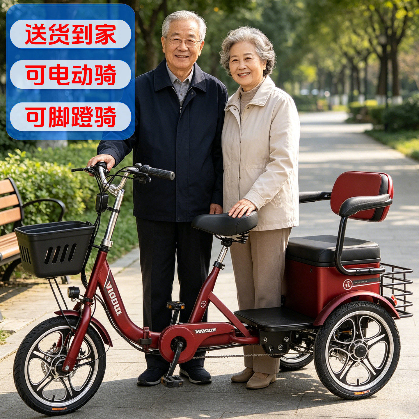 老年人电动三轮车代步车脚蹬助力电动自行车双人家用小型接送孩子