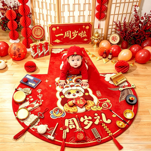 抓周道具用品一周岁布置全套装宝宝婴儿生日家庭版抓阄礼仪式摆件