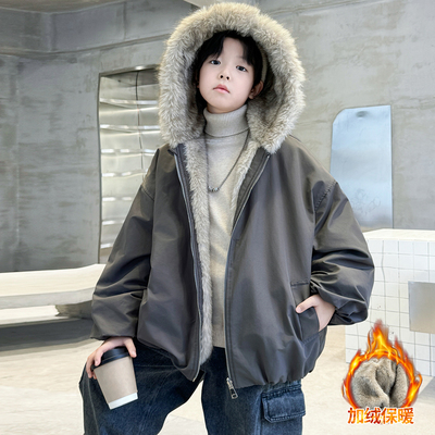男童加绒外套秋冬款2025新款