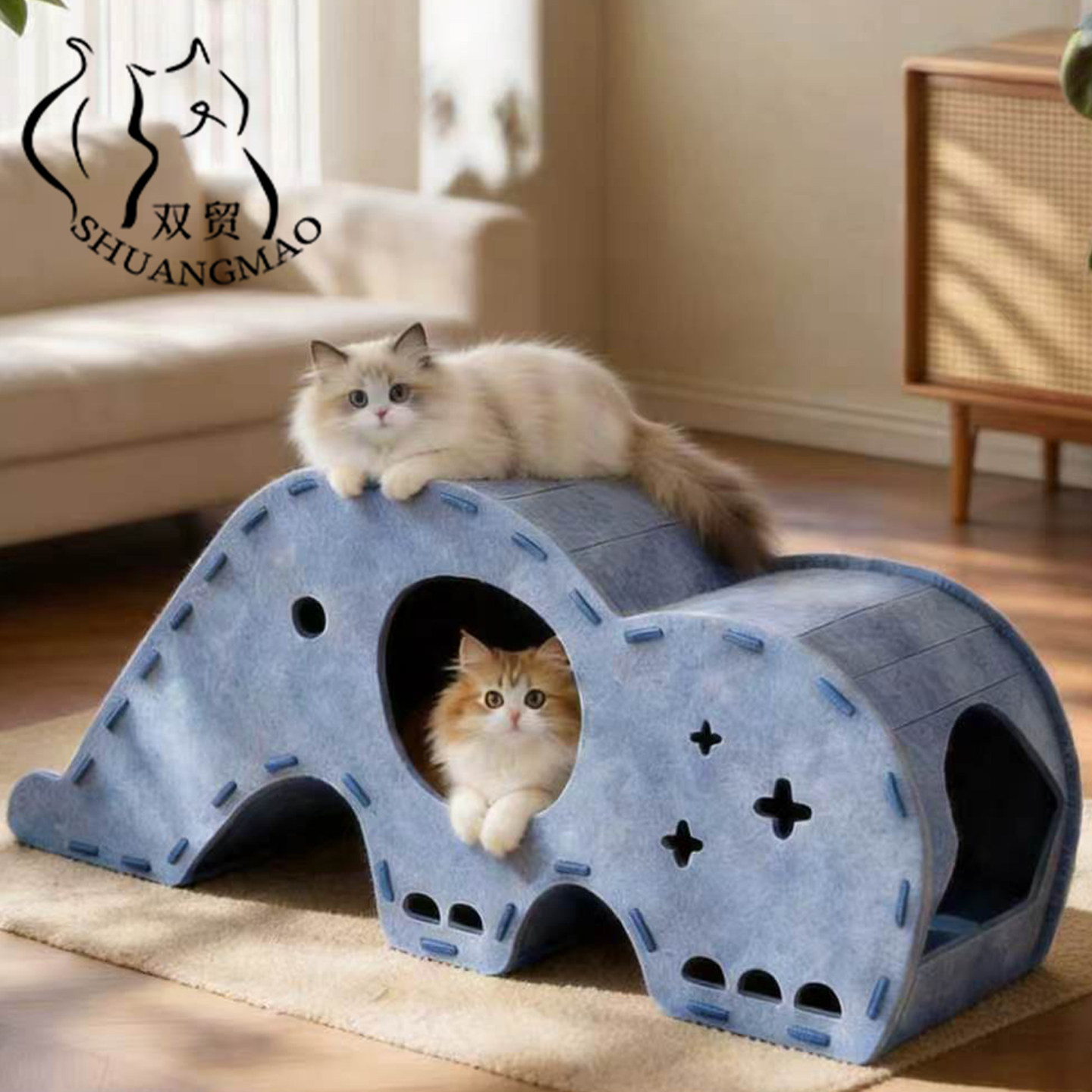 小象毛毡猫窝一体式猫隧道宠物用品猫床猫屋多功能封闭式猫咪玩具图片