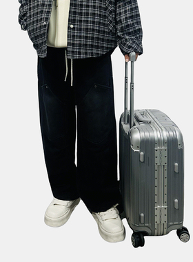 Anyview专柜同款工装风拼接牛仔裤男秋冬保暖直筒长裤休闲弯刀裤