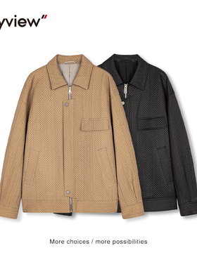 Anyview男装休闲时尚青年外套春秋款长袖翻领纯色高密度菱格夹克