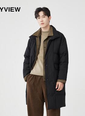专柜同款ANYVIEW秋冬羽绒服中长款男士时尚简约假两件撞色保暖