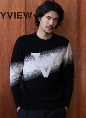 ANYVIEW专柜同款个性拼色毛衣圆领字母印花毛衣上衣秋冬加厚