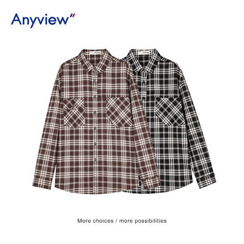 Anyview男装休闲衬衫新款青年格子个性潮牌英伦长袖V2231C8001