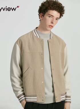 Anyview男装休闲外套棒球领拼色修身夹克抗皱撞色免烫V2231J6009
