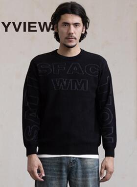 ANYVIEW专柜同款圆领针织衫休闲时尚提花字母毛衣秋冬加厚打底