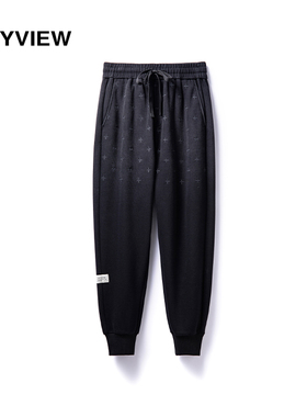 Anyview男装青年休闲裤弹力松紧腰系绳刺绣束脚裤秋冬款2251K2020