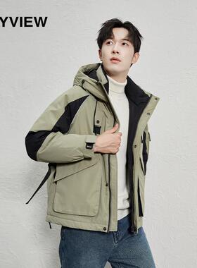 专柜同款ANYVIEW痞帅气设计感羽绒服连帽拼色冲锋风.衣短款羽绒服