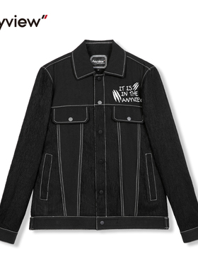 Anyview男装休闲时尚青年外套刺绣印花牛仔夹克明线翻领春秋款