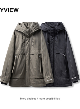 Anyview男装个性连帽加厚中长款羽绒服抽绳休闲青年保暖2251L6006