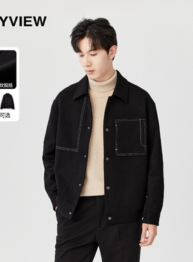 2023秋冬季新款夹克男士纯色基础翻领韩版宽松百搭青年休闲茄克潮