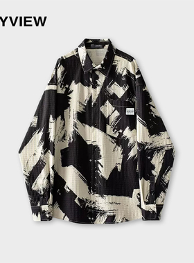 专柜同款2024春秋季新品日系印花宽松潮流花衬衫男士休闲衬衣外套