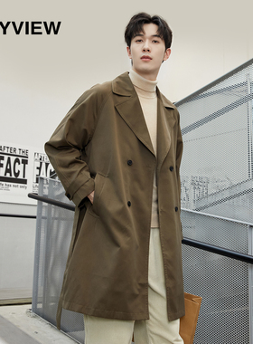 【专柜同款】2023秋季新款风衣男士中长款西装领双排扣配腰带外套