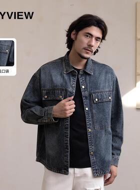 ANYVIEW专柜同款春秋牛仔夹克休闲潮流新款复古牛仔外套水洗做旧