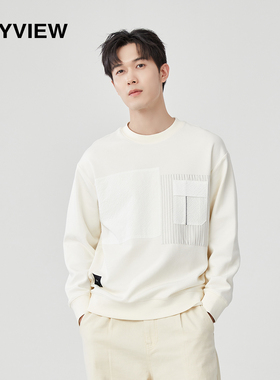 【专柜同款】新款卫衣男装简约圆领卫衣时尚贴布标胸前口袋潮