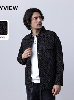 Anyview专柜同款翻领高级感春秋装简约夹克男外套男格子百搭时尚