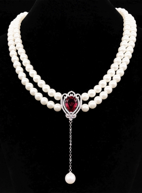 女士珍珠铜镀真金锆石装饰配饰毛衣链配旗袍项链加长链不掉色出口