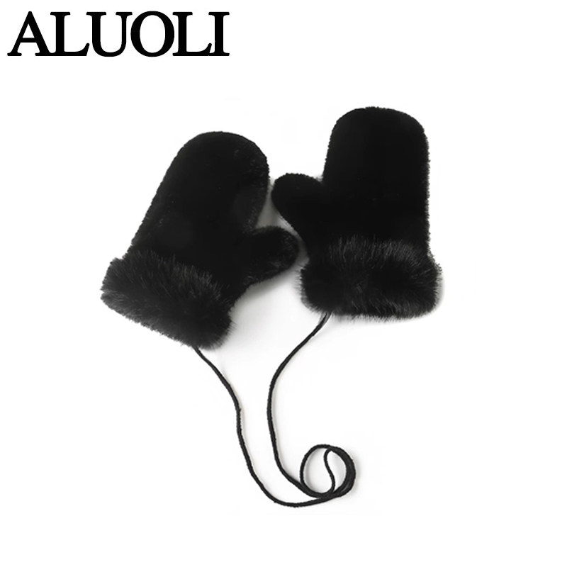 手套女冬季2025新款可爱高颜值毛绒保暖连指水貂毛韩系全掌滑雪潮