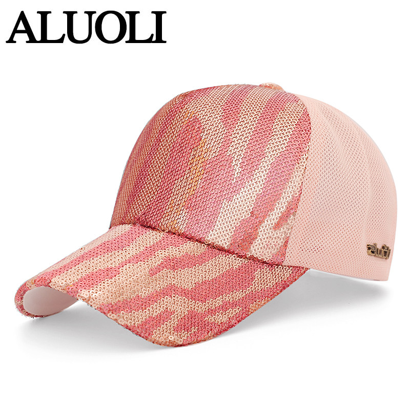 洋气时髦帽子女夏款显脸小亮片棒球帽防晒薄款遮阳帽透气网鸭舌帽