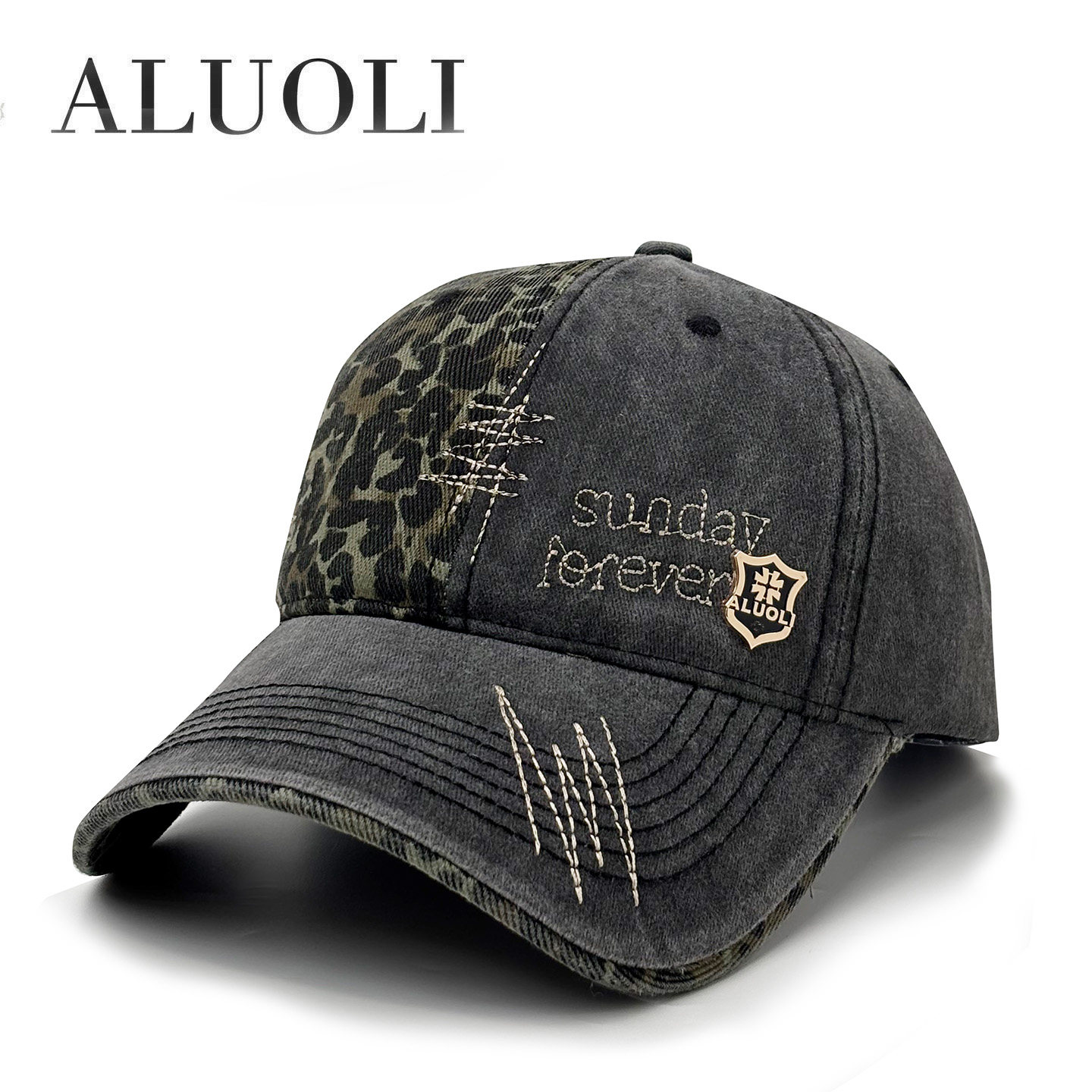 阿萝璃帽子男款春夏季水洗做旧拼接棒球帽女潮牌显脸小遮阳鸭舌帽