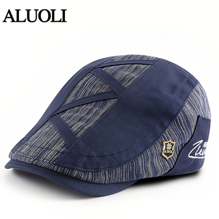 阿萝璃帽子男夏季薄款贝雷帽中老年高端品牌时尚鸭舌帽复古画家帽