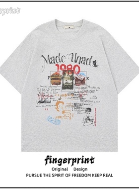 涂鸦1980数字印花短袖T恤2026夏季新款宽松bf美式男女同款上衣潮