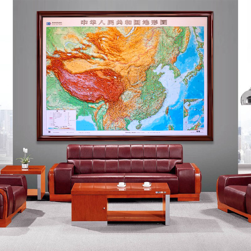 超大立体框图】中国地形图2.28x1.68米立体地图3d凹凸带边框沙盘