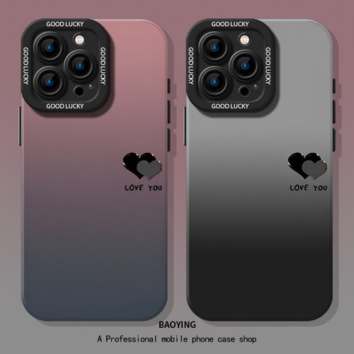 粉渐变黑爱心适用小米手机壳