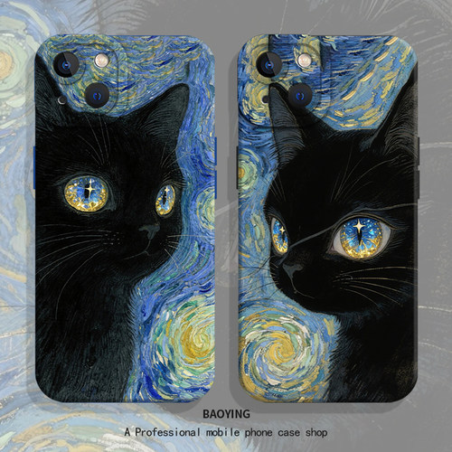 梵高星夜黑猫适用小米手机壳