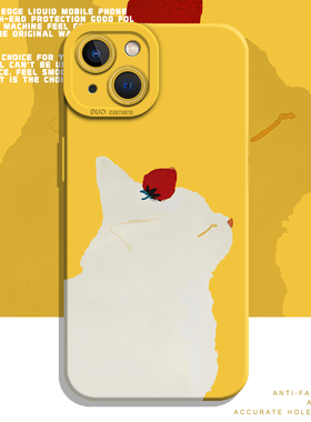 草莓白猫适用iphone17promax手机壳16可爱ip15苹果14plus卡通13mini猫咪12秋冬11黄色x好看xr简约xs小众air女