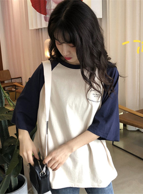 网红ins超火短袖t恤女2023韩版宽松原宿港风bf百搭mschf潮牌上衣