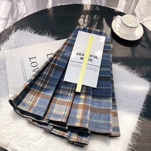 格子毛呢百褶裙女2025新款夏季高腰显瘦学生a字短款半身裙小个子