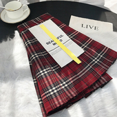 红色格子百褶裙高腰2025年新款 小个子a字设计感学生jk短裙 夏季