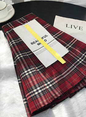 红色格子百褶裙高腰2025年新款夏季小个子a字设计感学生jk短裙