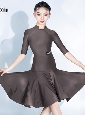 语歌菲拉丁舞服半袖女童专业连体黑池赛事鱼骨CBDF规定服比赛服夏