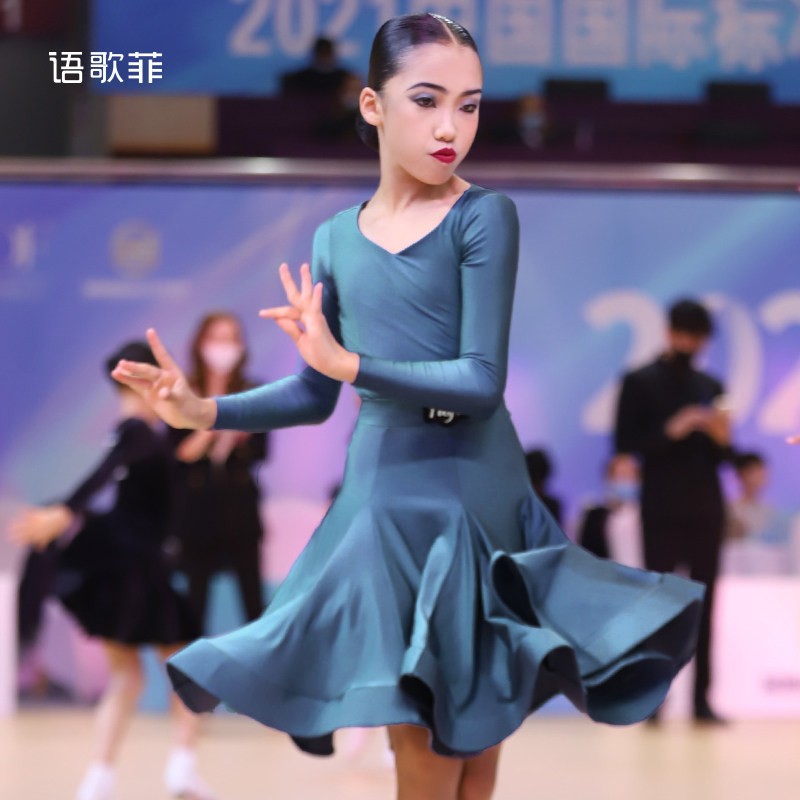 语歌菲拉丁舞比赛服女童新款分体黑池表演国标舞专业规定服春秋