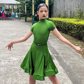 语歌菲拉丁舞比赛服女童高端短袖 高领分体夏专业黑池国标舞规定服