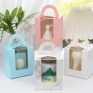 手提开窗天窗香薰蜡烛DIY蛋糕饰品沙画蜡烛石膏卡纸透明包装礼盒