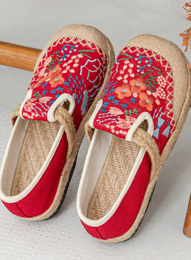 DX69 新款2025民族风花海刺绣浅口单鞋 原创工艺休闲女鞋