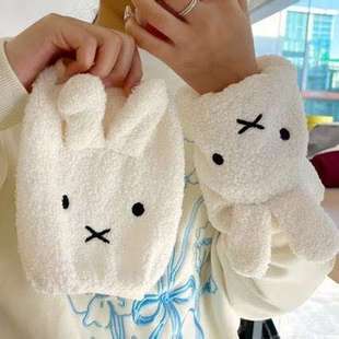 秋冬毛绒米菲兔卷毛绒袖套女白色羽绒服护袖工作学习学生保暖套袖