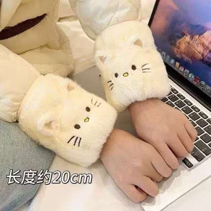 秋冬新款刺绣猫咪防污袖套女羽绒服护袖工作学习学生保暖套袖短款