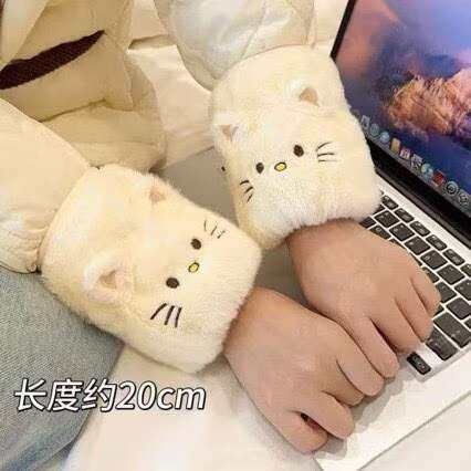 秋冬新款刺绣猫咪防污袖套女羽绒服护袖工作学习学生保暖套袖短款