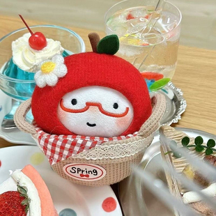 10cm春日系列苹果头套棉花娃娃努努自嘲熊chiikawa头套野餐篮摆件