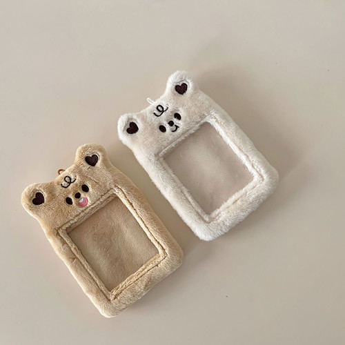 原创韩国ins可爱小熊毛绒咕卡套追星照片爱豆专辑小卡挂件钥匙扣