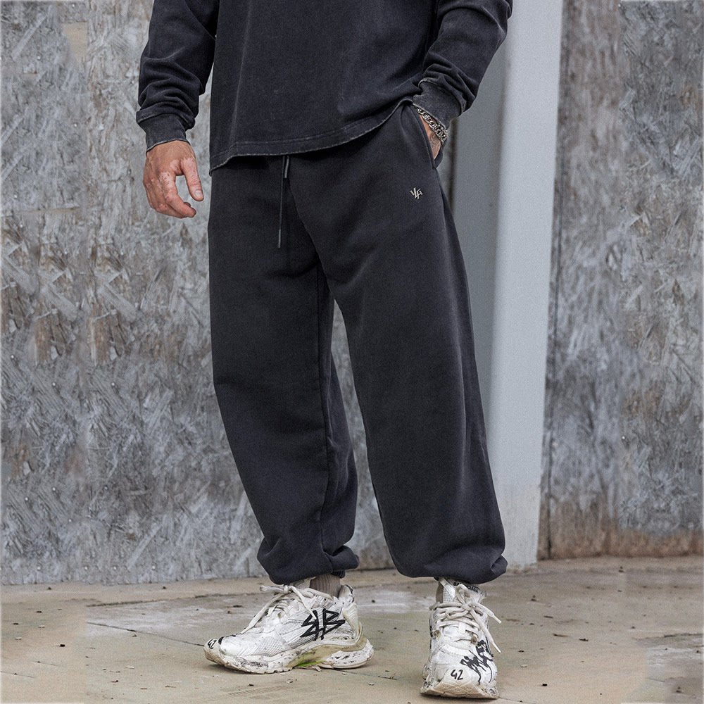 YOUNGLA毛圈棉长裤潮流宽松收口休闲卫裤男女情侣款跑步健身裤子