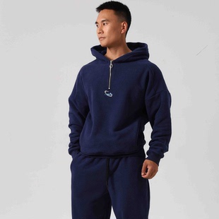 300克重磅面料连帽卫衣刺绣标双面摇粒绒加厚保暖半拉链休闲长袖